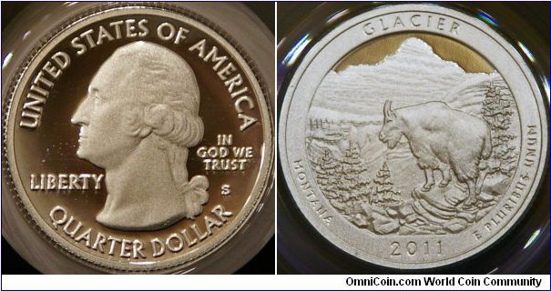 Glacier, Montana. Quarter depicting Mount Reynolds with a goat in the foreground.