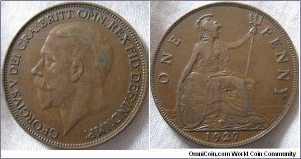 1927 penny, aEF grade