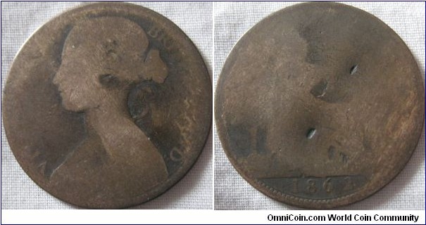 1862 penny, average grade, die crack in exerge