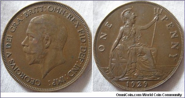 1929 penny, EF grade no lustre