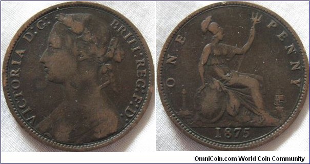 1875 penny, F grade