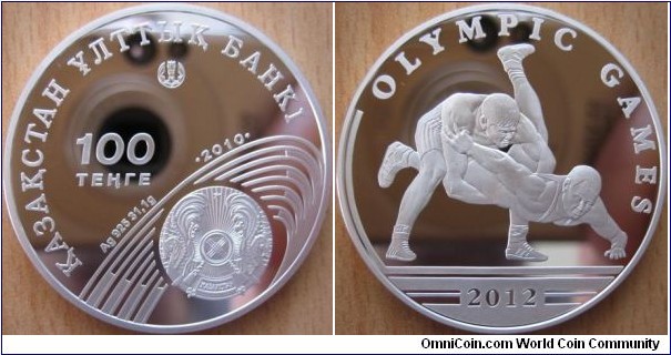 100 Tenge - 2012 Olympic Games - Free-style wrestling - 31.1 g Ag .925 Proof - mintage 12,000