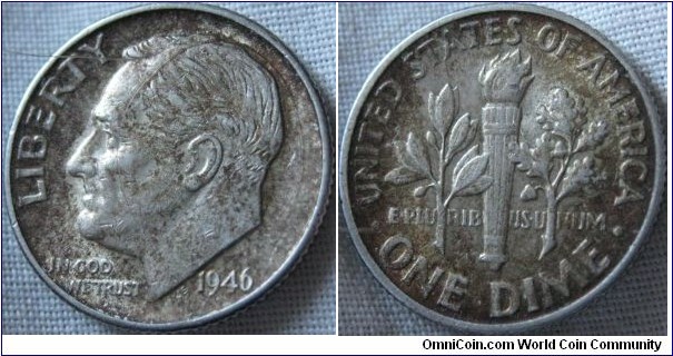 1946 dime, EF grade, a fair bit of toning