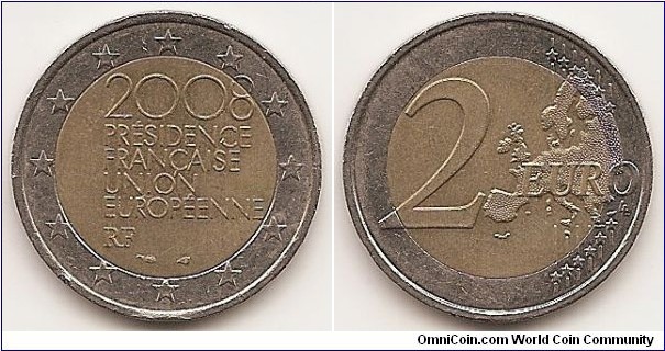 2 Euro
KM#1459
8.5200 g., Bi-Metallic Brass center in Copper-Nickel ring, 25.6 mm.   Subject: European Union Presidency Obv: Inscription Rev: Large value 