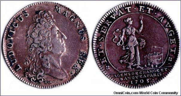 Silver jeton issued in 1703 for the Kings bankers and stockbrokers