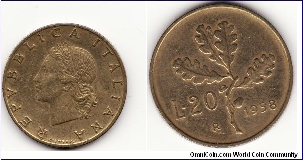 Italia 20 lire conio stanco sul S.Z.
