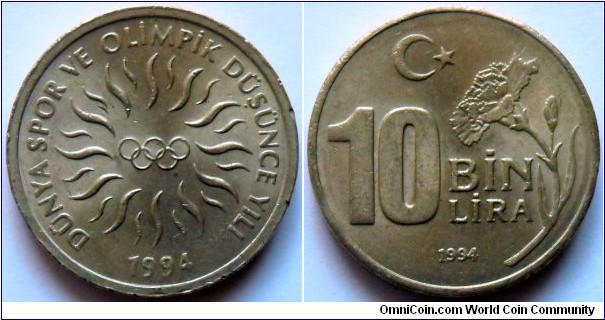 10000 lira.
1994, Olympic Rings.