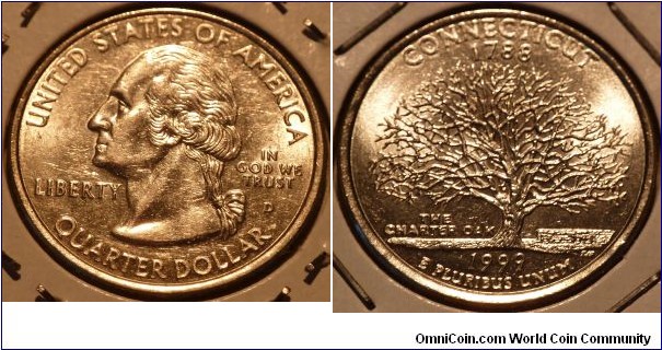 25 Cents, Connecticut, State Quarters (5/56) * Obv pic is common scan.
