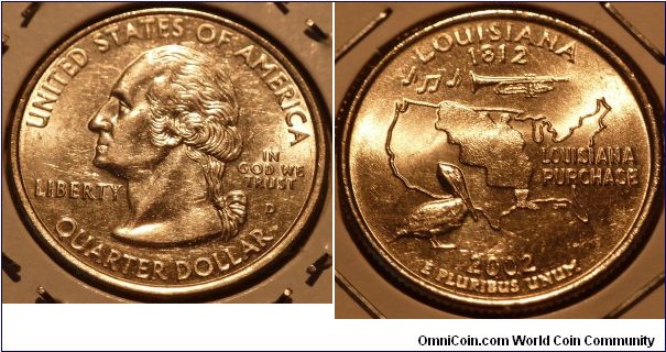 25 Cents, Louisiana, State Quarters (18/56) * Obv pic is common scan.