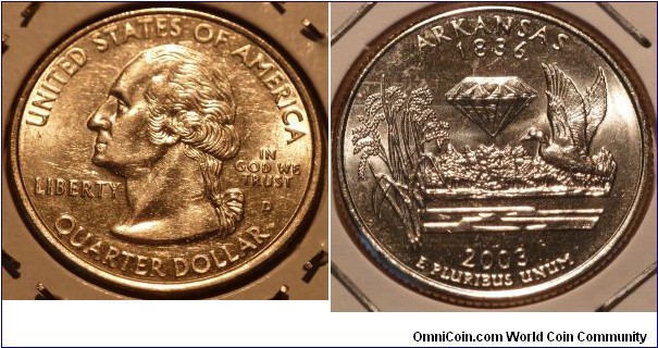25 Cents, Arkansas, State Quarters (25/56) * Obv pic is common scan.