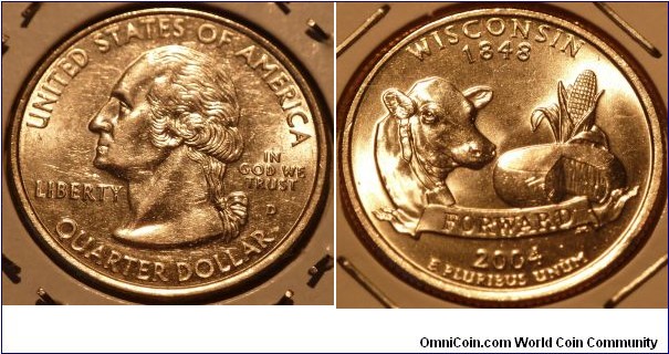 25 Cents, Wisconsin, State Quarters (30/56) * Obv pic is common scan.