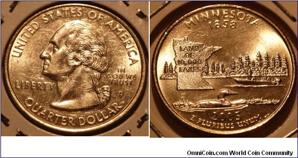 25 Cents, Minnesota, State Quarters (32/56) * Obv pic is common scan.