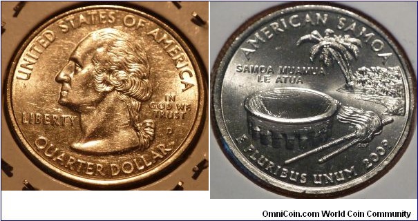 25 Cents, American Samoa, State Quarters (54/56) * Obv pic is common scan. (6 extra territories under US)