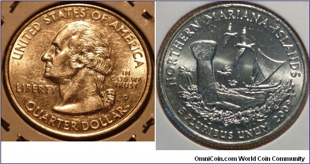 25 Cents, Northern Mariana Islands, State Quarters (56/56) * Obv pic is common scan. (6 extra territories under US)