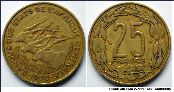25 francs.
1998, Central African States.