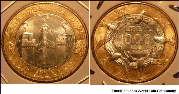 1000 Lire, Last minted before Euro, Bimetal
