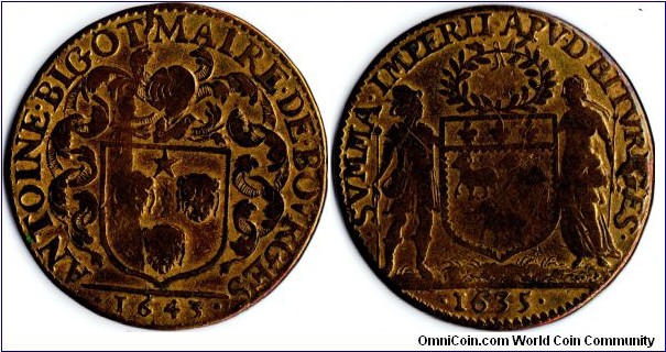 1643 dated Brass jeton issued for M'sieu Bigot,the then Mayor of Bourges