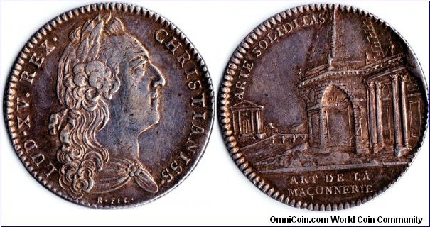 1760(ish)silver jeton minted during the reign of Louis XV for the Guild of Master Masons of Paris.