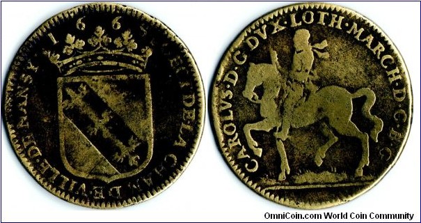 copper jeton minted in 1668 for the city of Nancy, Lorraine.