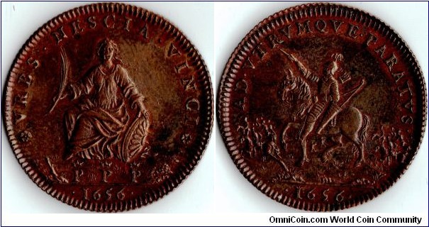 High grade copper jeton minted 1656 for the town of Peronne