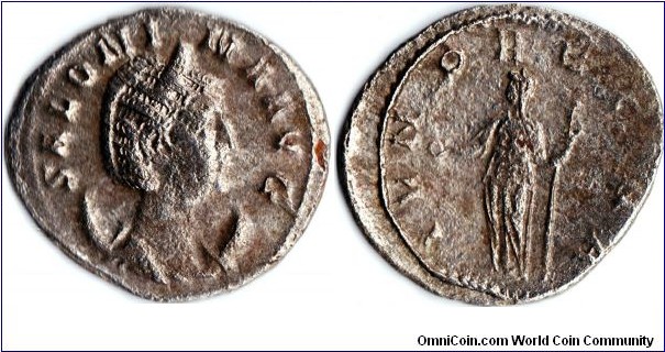 silver antoninianus of Salonina (wife of Gallienus) who was murdered along with her husband in 268 ad.