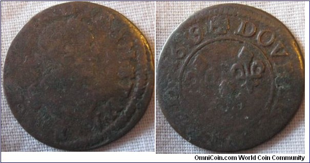 1639 double tournais, rhone valley mint, off centre