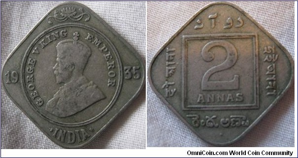 1935 2 anna, F grade