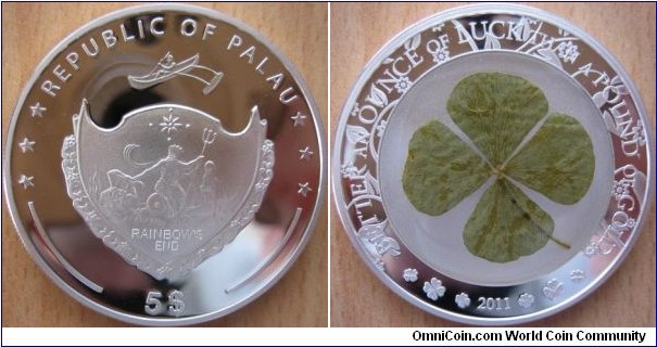 5 Dollars - One ounce of luck - 1 oz Ag .925 Proof (with real four leaf clover) - mintage 2,011