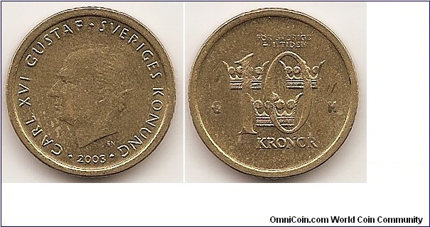 10 Kronor
KM#895
6.5700 g., Copper-Aluminum-Zinc, 20.4 mm.   Ruler: Carl XVI Gustaf Obv: Head left Rev: Three crowns and value Edge: Reeded and plain sections