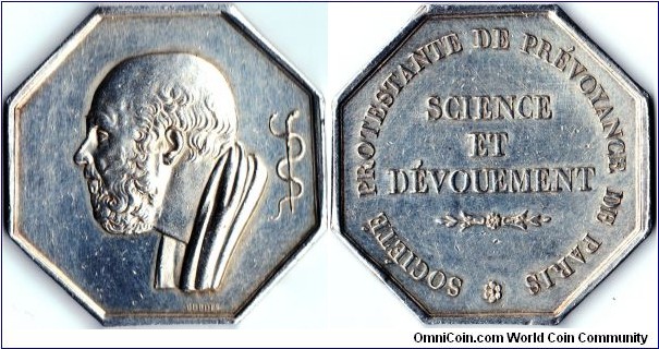silver jeton de presence minted for the administrators of the Societe Protestante de Prevoyance, a mutual (financial) security provision.