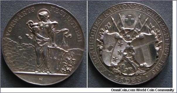 Swiss Shooting Fest Aargauisches Kantonals Schutzenfest Baden by Franz Homberg, Silver 45mm. Mintage: 850