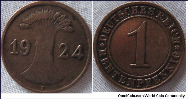1924 F 1 pfennig, F grade