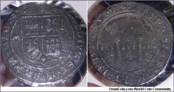ND Late series pillar coinage of Carolus and Johanna, 1545-1572.  Sea salvaged coin Gulf of Mexico.