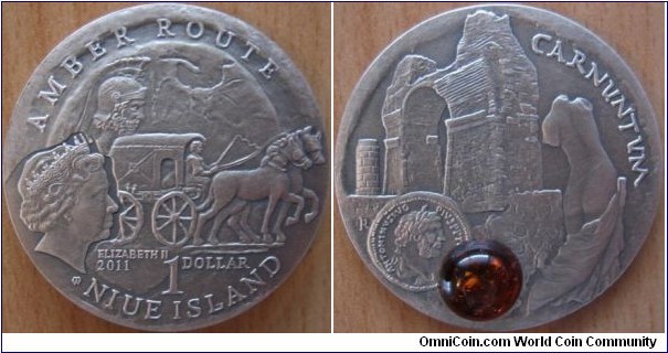 1 Dollar - Amber route - Carnuntum - 28.28 g Ag .925 oxidized (with piece of amber) - mintage 10,000