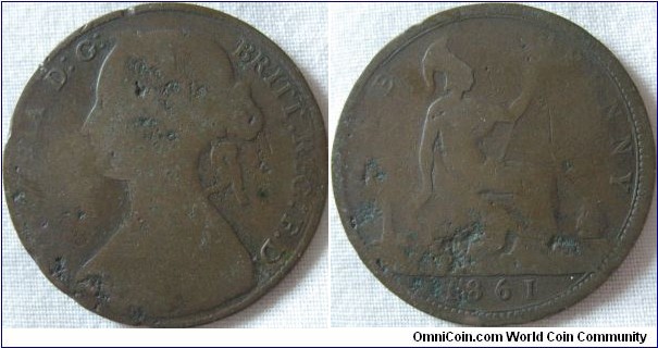 1861 penny, average grade