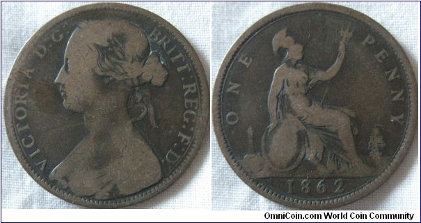 1862 penny, aF
