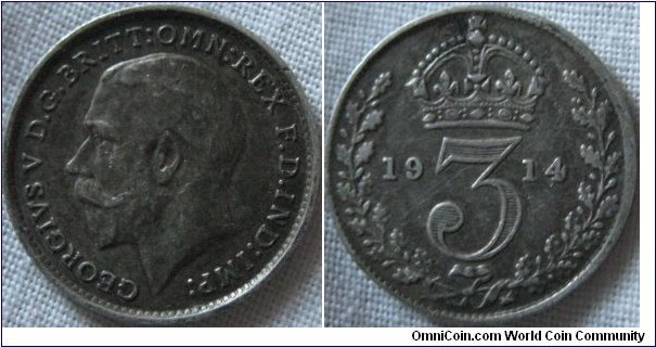 1914 3 pence, VF grade