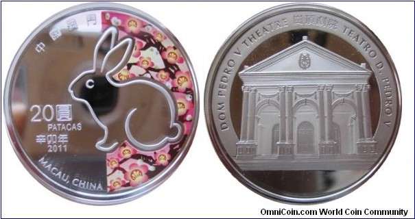 20 Patacas - Year of the Rabbit - 31,1 g Ag .999 Proof - mintage 6,000