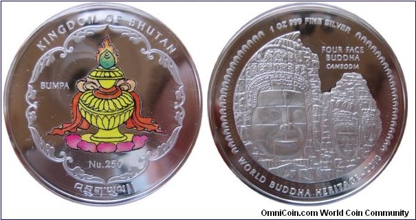 250 Ngultrum - Four faces buddha - 31,1 g Ag .999 Proof - mintage 10,000