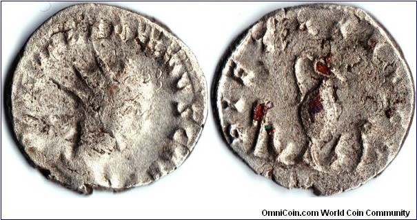Silver antoninianus of Valerian II. Pietas reverse