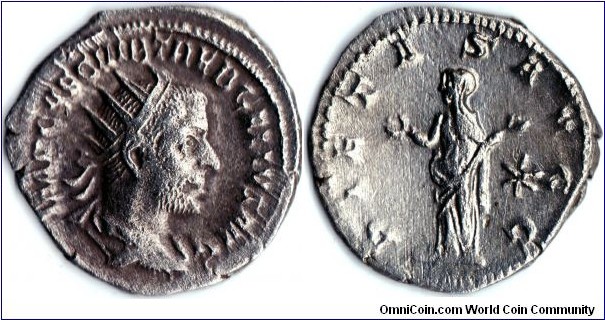 silver antoninianus of Trebonius Gallus. Pietas reverse.