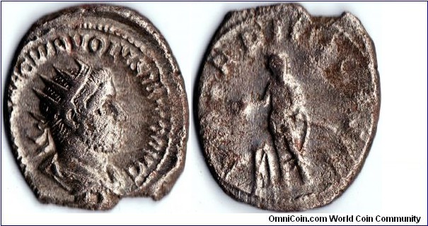 silver antoninianus of Volusian. PM TRP IIII COS II reverse