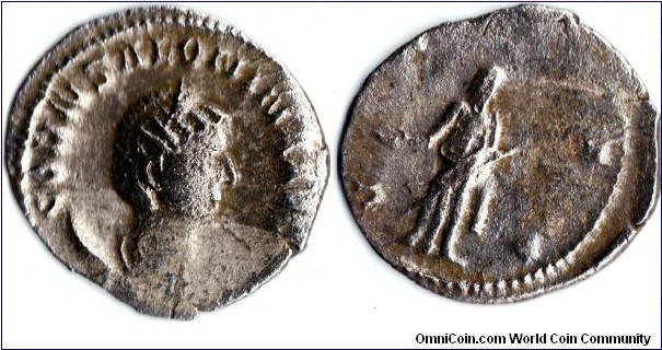 silver antoninianus of Cornelia salonina, wife of Gallienus. Vesta reverse