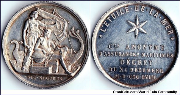 silver jeton de presence for `L'Etoile de la Mer' (The Star of the Sea) a French maritime assurance company. Difficult to find!