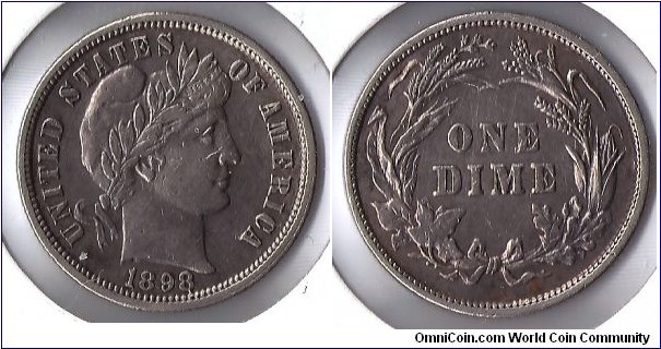 1898 Barber dime 