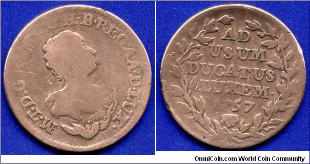 2 liard.
Luxemburg.
Maria Theresia (1745-1780) Empress of Holy Roman Empire.
