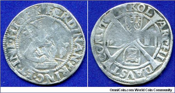 6 kreuzer (Sechser).
Tyrol.
Ferdinand I (1521-1564), The Prince and Infante Spanish, Archduke of Austria and Count of Tyrol.


Ag.