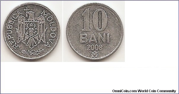 10 Bani
KM#7
0.8400 g., Aluminum, 16.6 mm.   Obv: National arms Rev: Value, date and monogram Edge: Plain