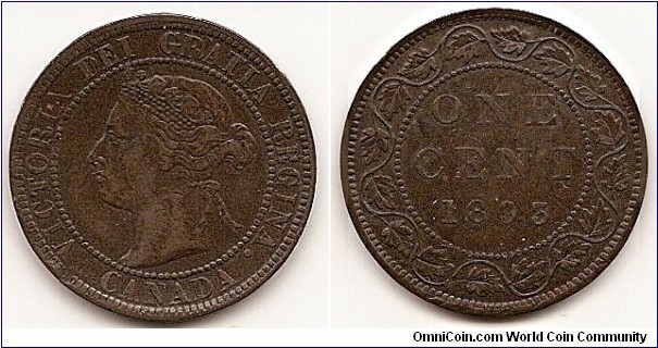 1 Cent
KM#7
Weight: 4.5400 g. Comp.: Bronze Ruler: Victoria Obv.: Crowned head left within beaded circle Obv. Leg.: VICTORIA DEI GRATIA REGINA. CANADA Rev.: Denomination and date within beaded circle, chain of leaves surrounds Edge: Plain Size: 25.5 mm.