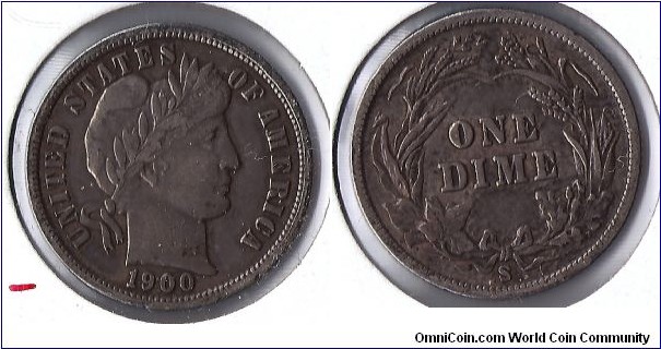 1900-S Barber dime 